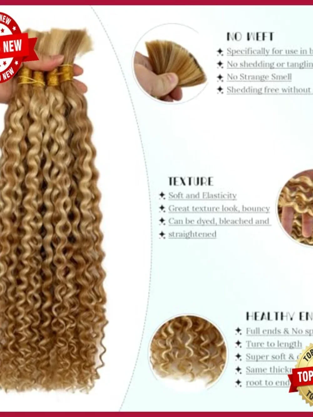 24 Inch Water Wave Bulk Human Hair Extensions 100g for Boho Braids